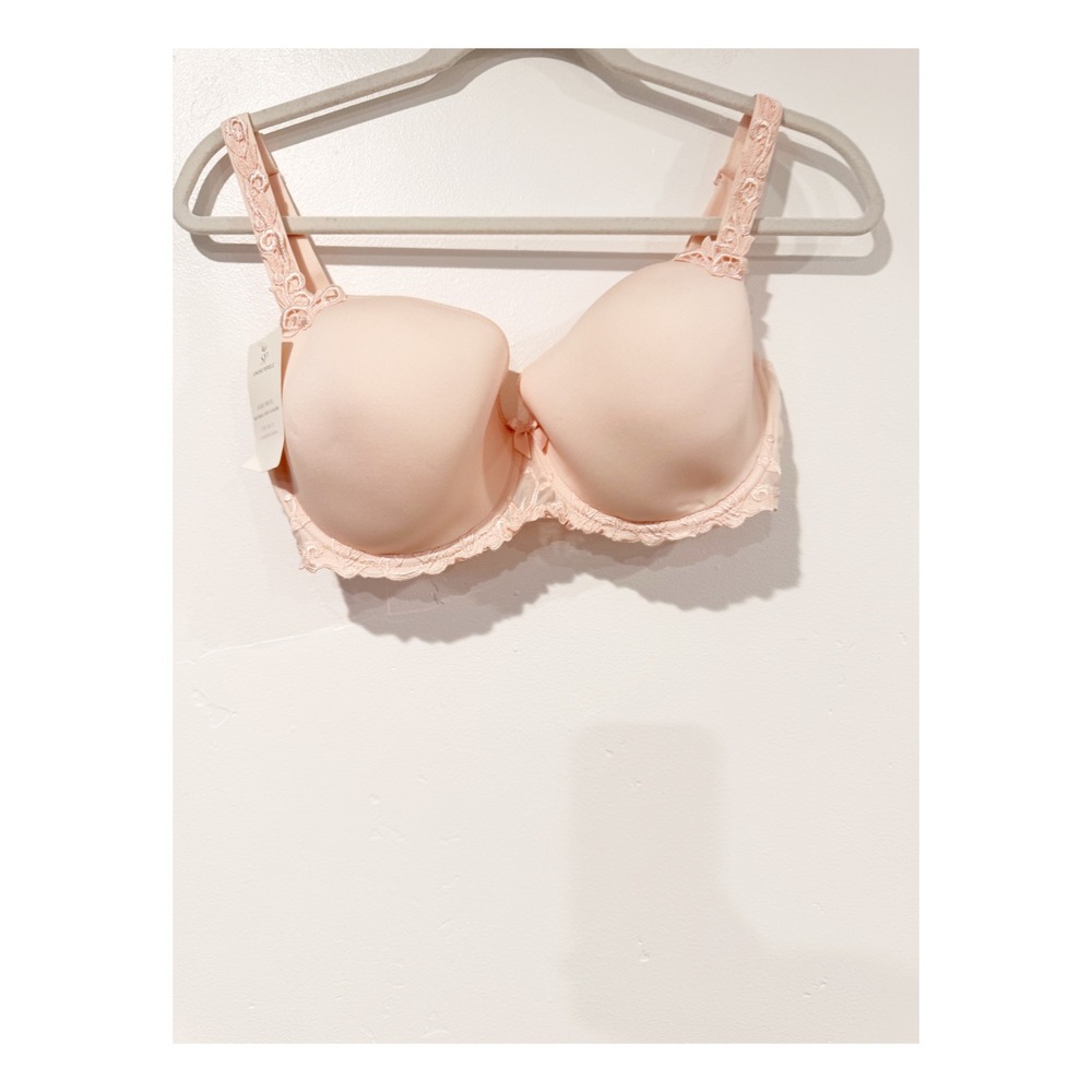 Simone Perele Andora 3D Molded Bra Peach Pink Floral Lace Trim 34G NWT